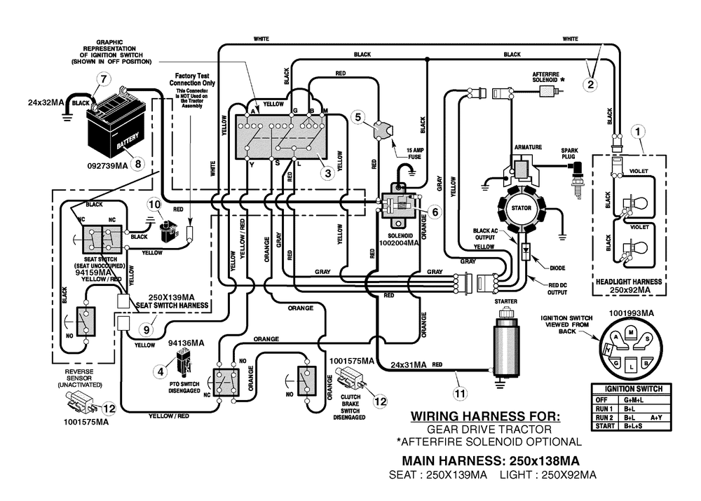 Electrical System Diagram and Parts List for 405017X190B-7800296 2007 Briggs and Stratton Lawn Tractor